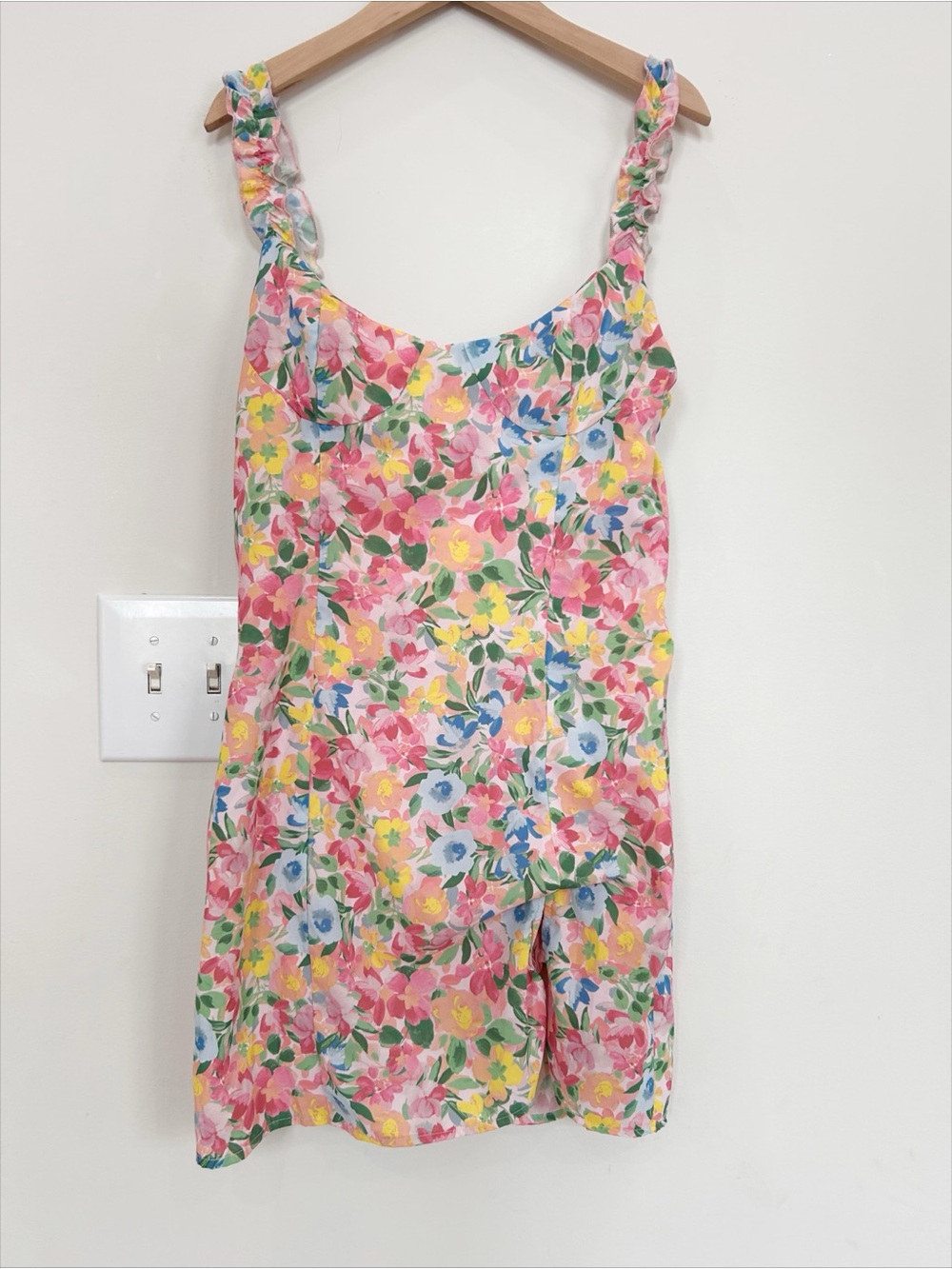 Beginning Boutique Pink Floral Ruffle Strap Corset Mini Dress US cottagecore